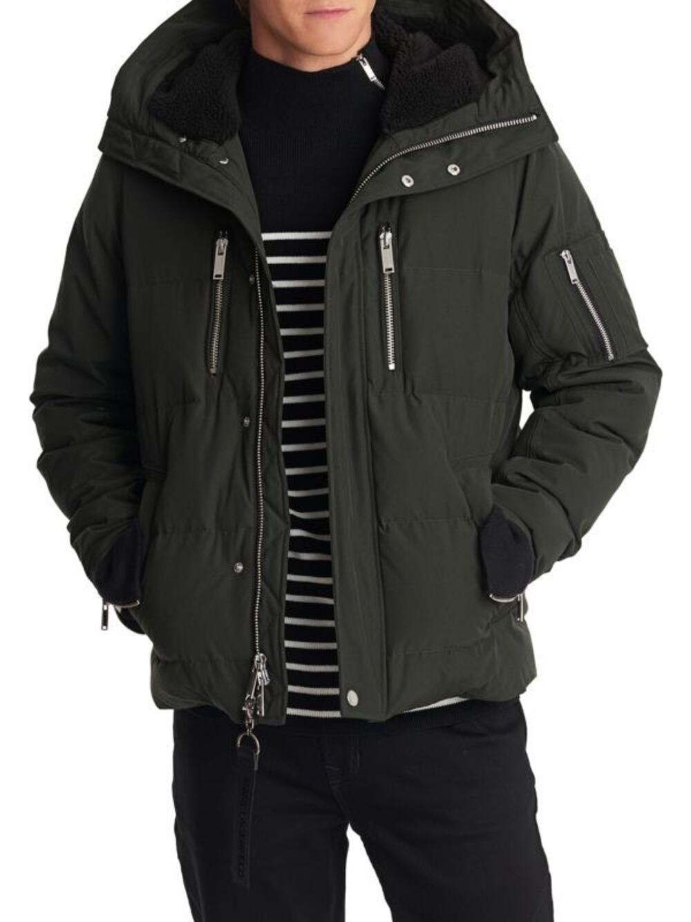 Karl Lagerfeld Black Faux Fur-Lined Down Hooded Jacket Size Small